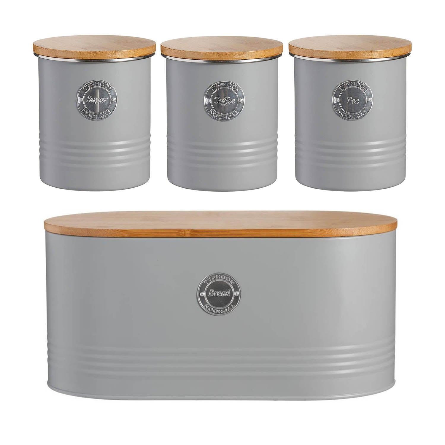 Typhoon Living Grey Tea Sugar Coffee Canisters & Bread Bin Set