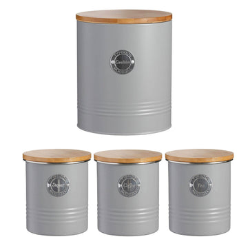 Typhoon Living Grey Tea Sugar Coffee Canisters & Cookie Jar Set