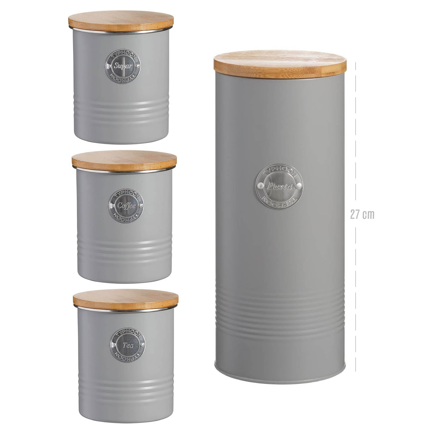 Typhoon Living Grey Tea Sugar Coffee Canisters & Tall Pasta Canister Set