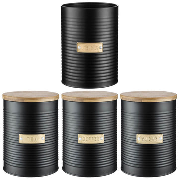 4Pcs Typhoon Otto Black Tea Coffee Sugar Storage Canisters & Utensils Holder