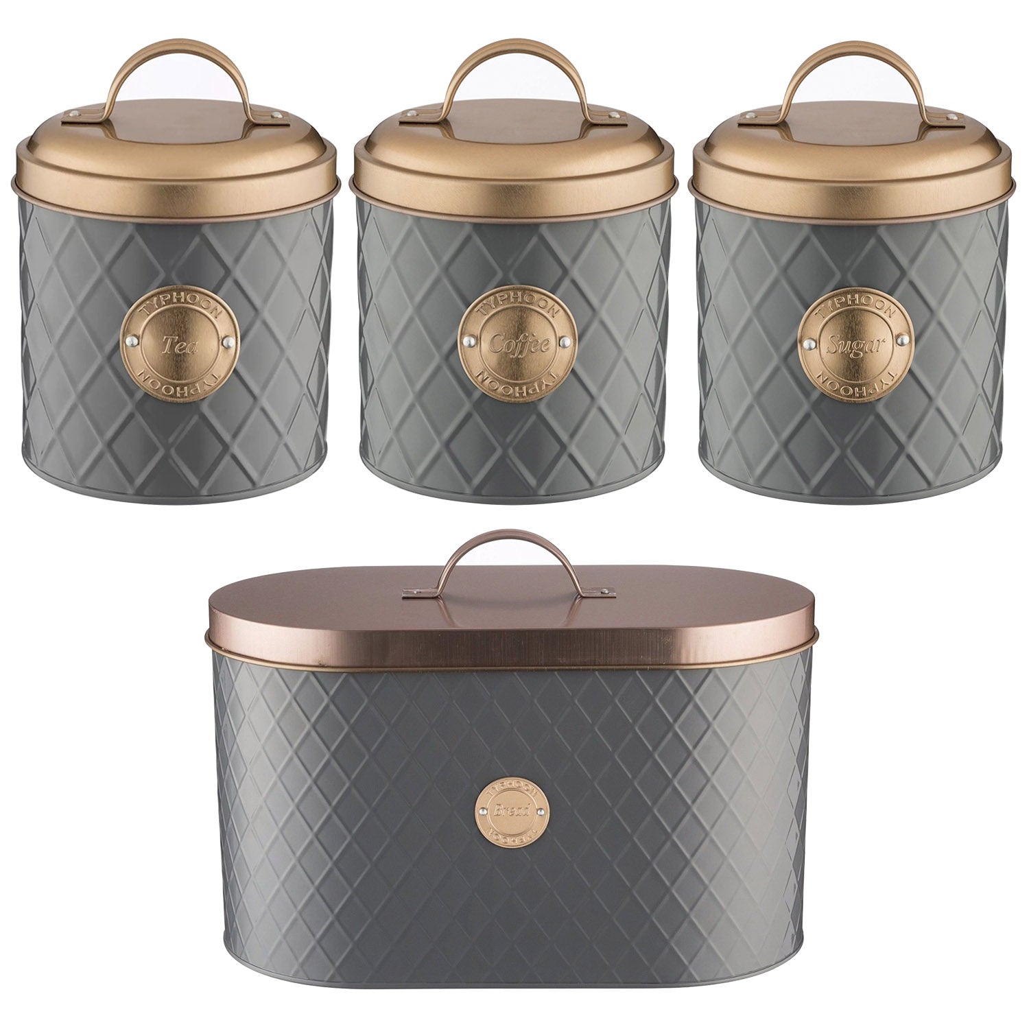 4-pc Typhoon Grey Body Copper Finish Lid Stainless Steel Container Set