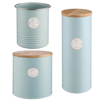 3Pcs Typhoon Blue Pasta Storage Jar Biscuit Canister & Utensil Holder
