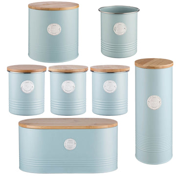 7Pcs Typhoon Blue Pasta Jars Biscuit Coffee Tea Sugar Canisters & Utensil Holder