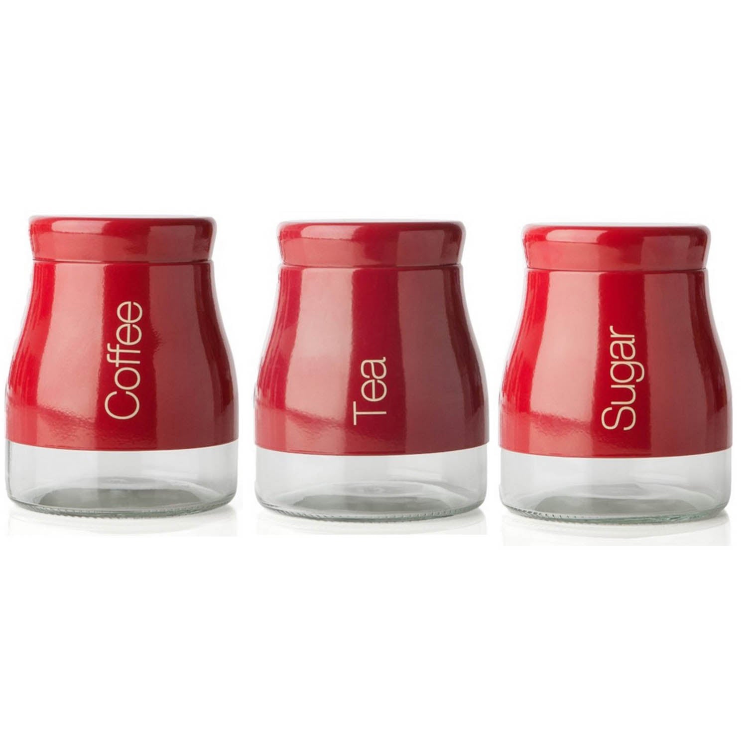 3Pcs Red Coffee Tea Sugar Storage Jars