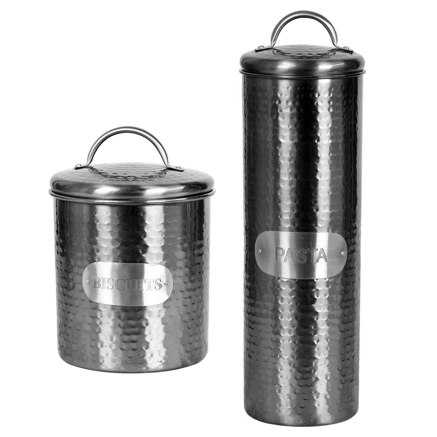 2-Piece Hammered Grey Biscuit Cookie Jar & Pasta Canister