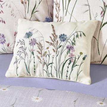 Catherine Lansfield Embroidered Countryside Floral Cushion, Natural