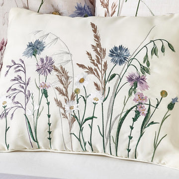 Catherine Lansfield Embroidered Countryside Floral Cushion, Natural