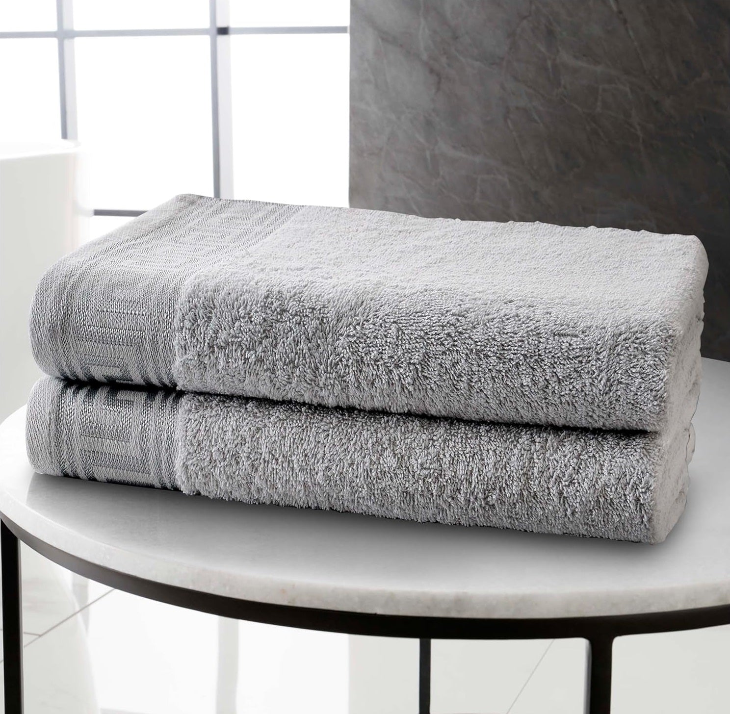 Embroidered Greek Keys Bath Sheet Towel 100% Egyptian Cotton - Grey & Silver