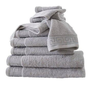 8pcs Embroidered Greek Keys Towel Bale - Grey & Silver