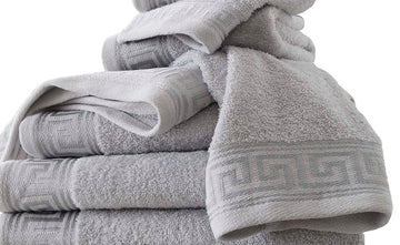 Embroidered Greek Keys Bath Towel 100% Egyptian Cotton - Grey & Silver