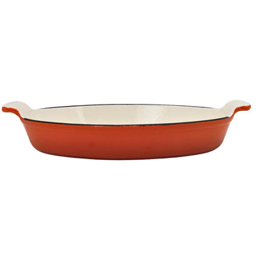 34cm Orange Cast Iron Oval Gratin Baking Dish