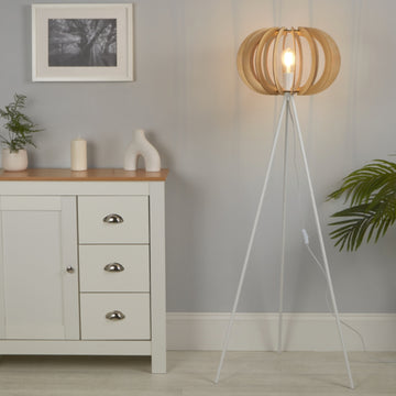 White Danese Oak Tripod Floor Lamp