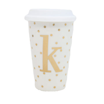 200ml Gold K Letter Double Walled Travel Mug