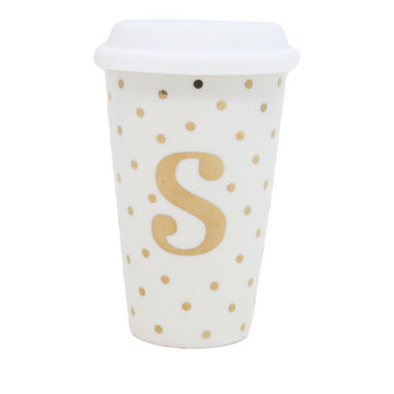 200ml Gold S Letter Double Walled Travel Mug