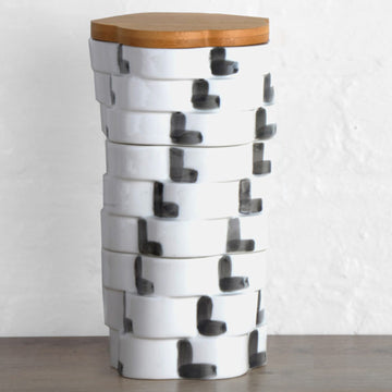 3 Tier Ceramic Totem Food Storage Jar With Wooden Lid - Flower