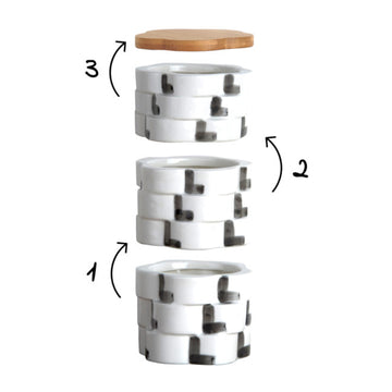 3 Tier Ceramic Totem Food Storage Jar With Wooden Lid - Flower