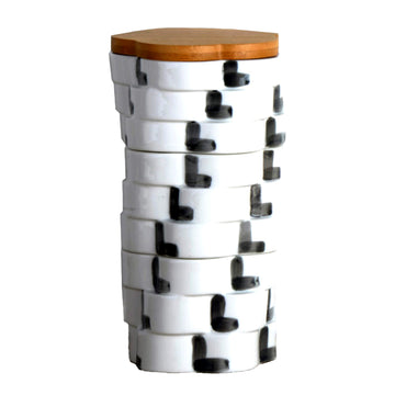 3 Tier Ceramic Totem Food Storage Jar With Wooden Lid - Flower