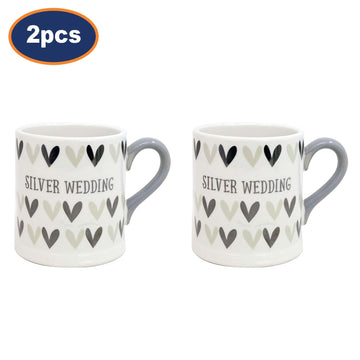 2Pcs 300ml Ceramic Silver Wedding Heart Mug