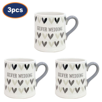 3Pcs 300ml Ceramic Silver Wedding Heart Mug