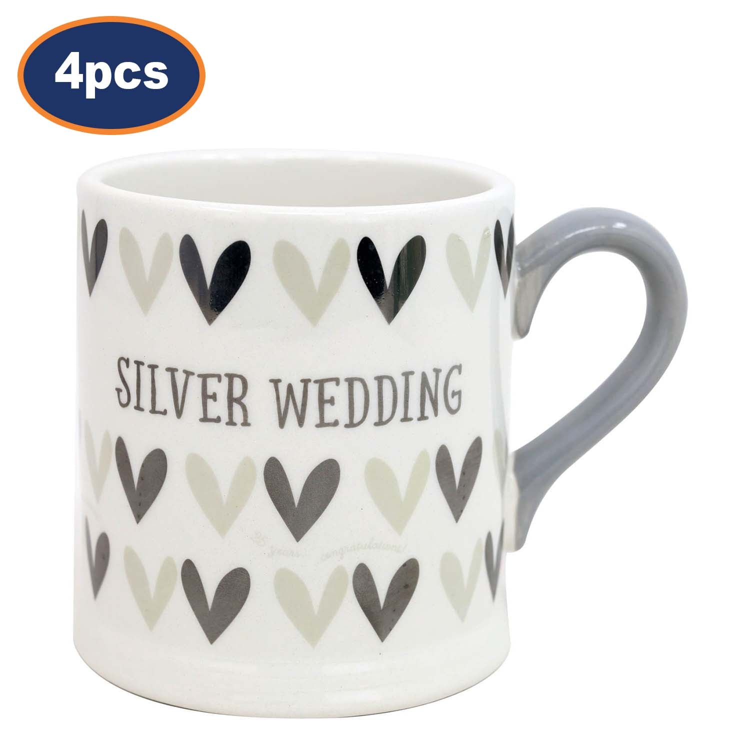 4Pcs 300ml Ceramic Silver Wedding Heart Mug