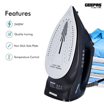 2400W Steam Iron Easy Gliding Ceramic Self Clean Soleplate