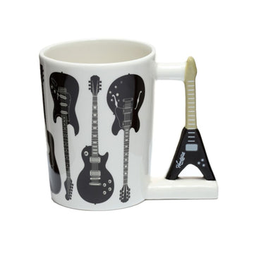 Guitar Mug Coffee Tea Flying V Electic Rock Design Handle Porcelain Novelty Mug
