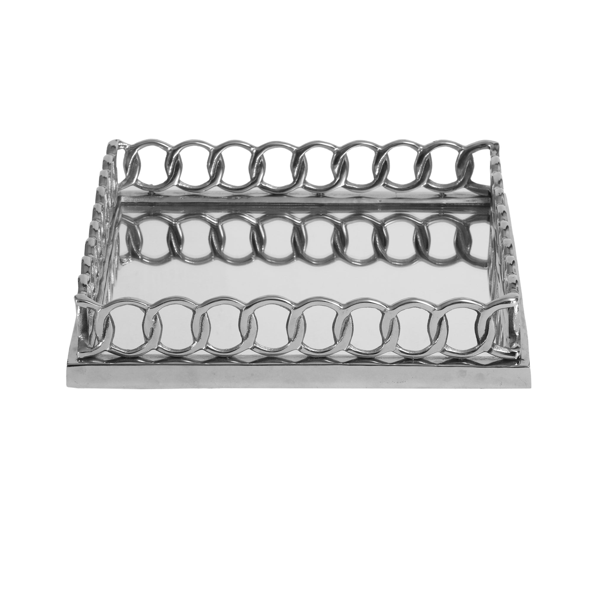 Large Chrome Chain Link Mirrored Base Display Tray