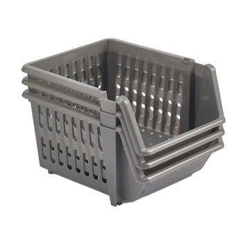 3Tier Stackable Fruit Vegetable Basket Plastic Grey