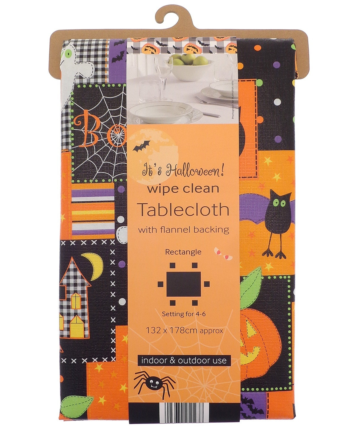 Halloween Wipe Clean Table Cloth 132x178cm - Black & Orange