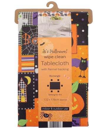 Halloween Wipe Clean Table Cloth 132x178cm - Black & Orange