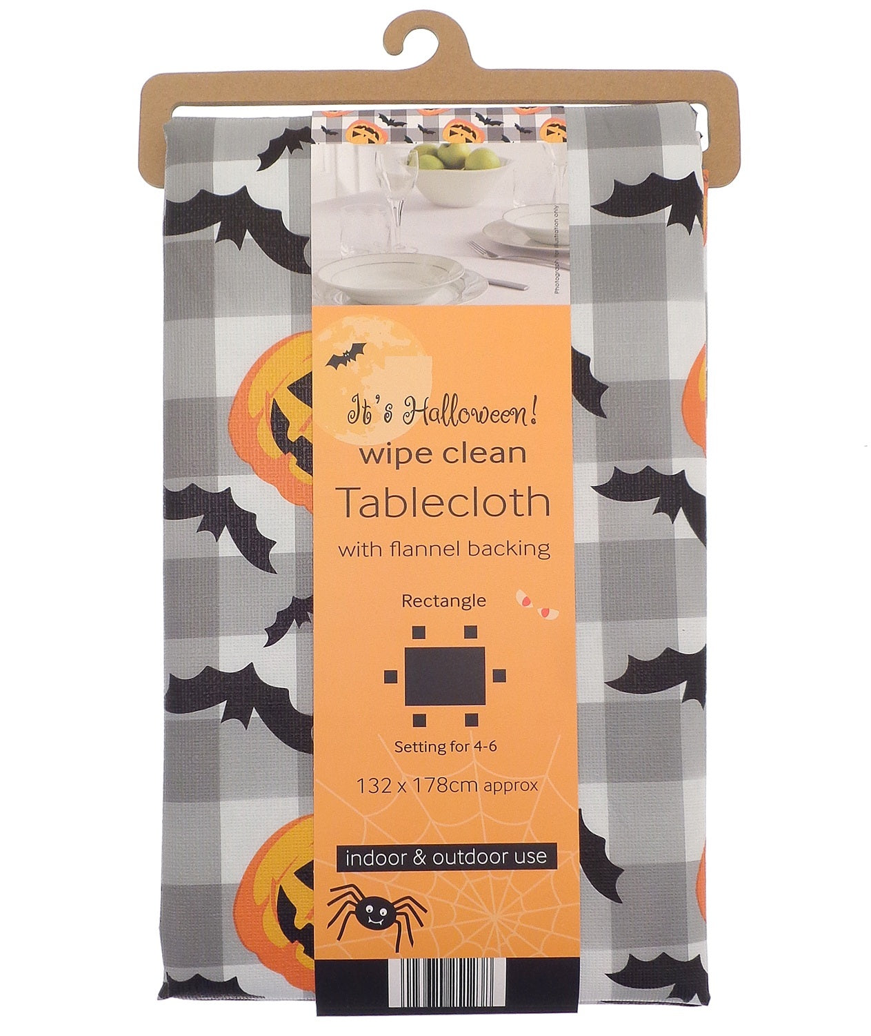 Halloween Wipe Clean Table Cloth 132x178cm - White & Grey