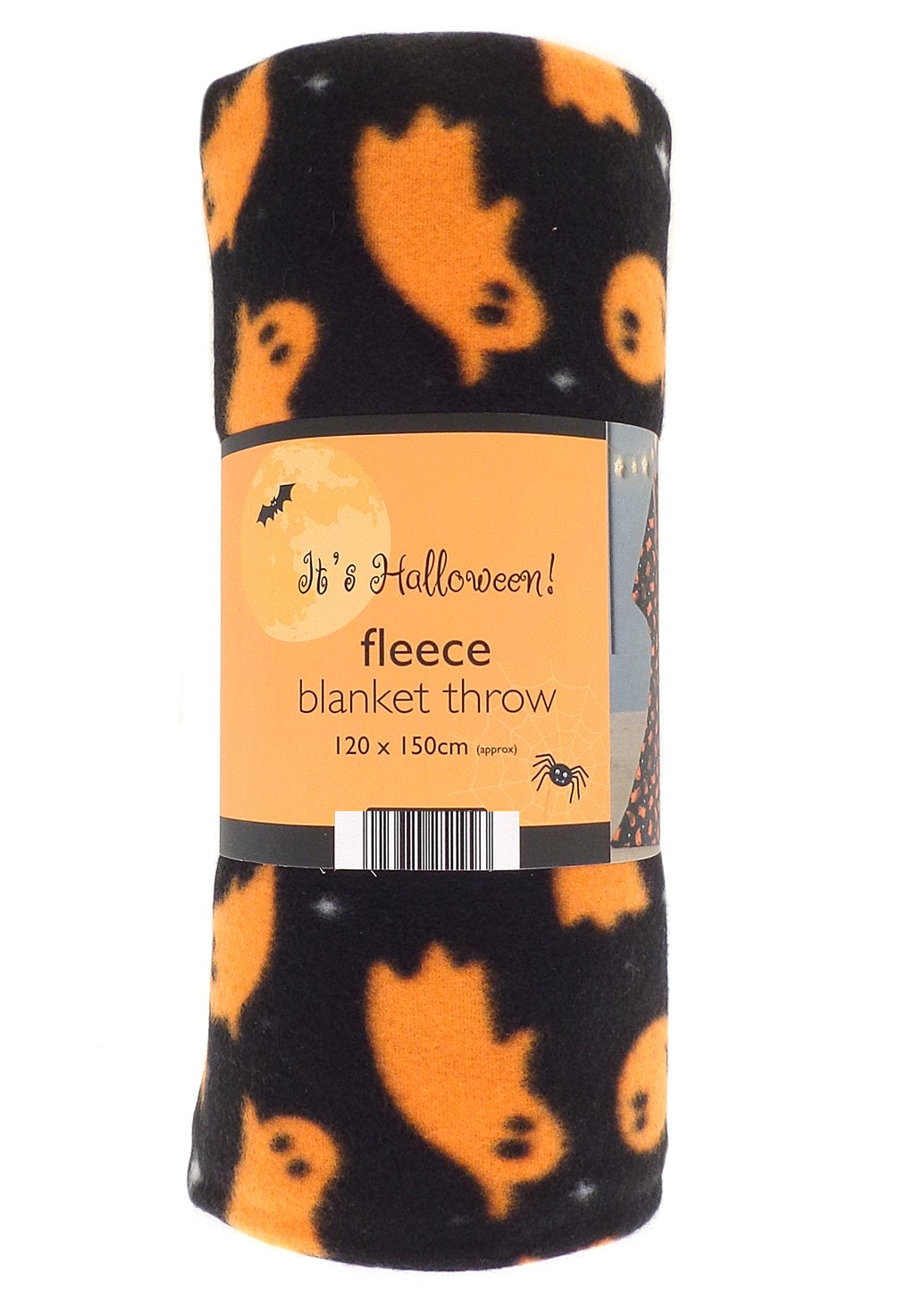 Halloween Ghost Fleece Blanket Throw - Black & Orange