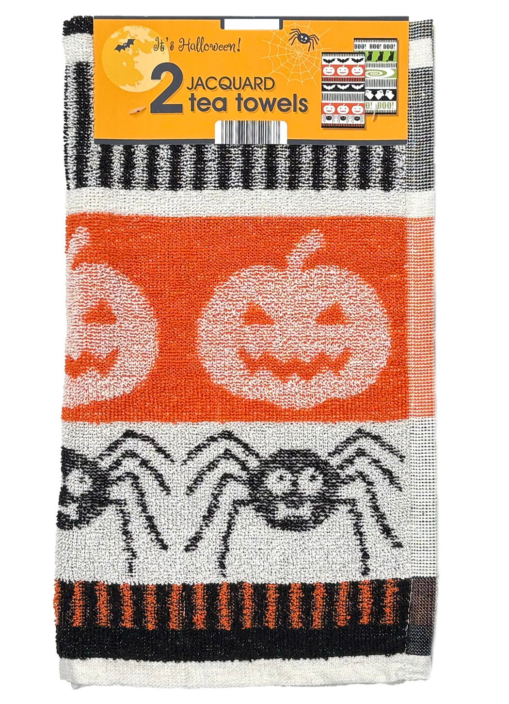 Halloween Jacquard Kitchen Tea Towel, Orange & Green, 2pk