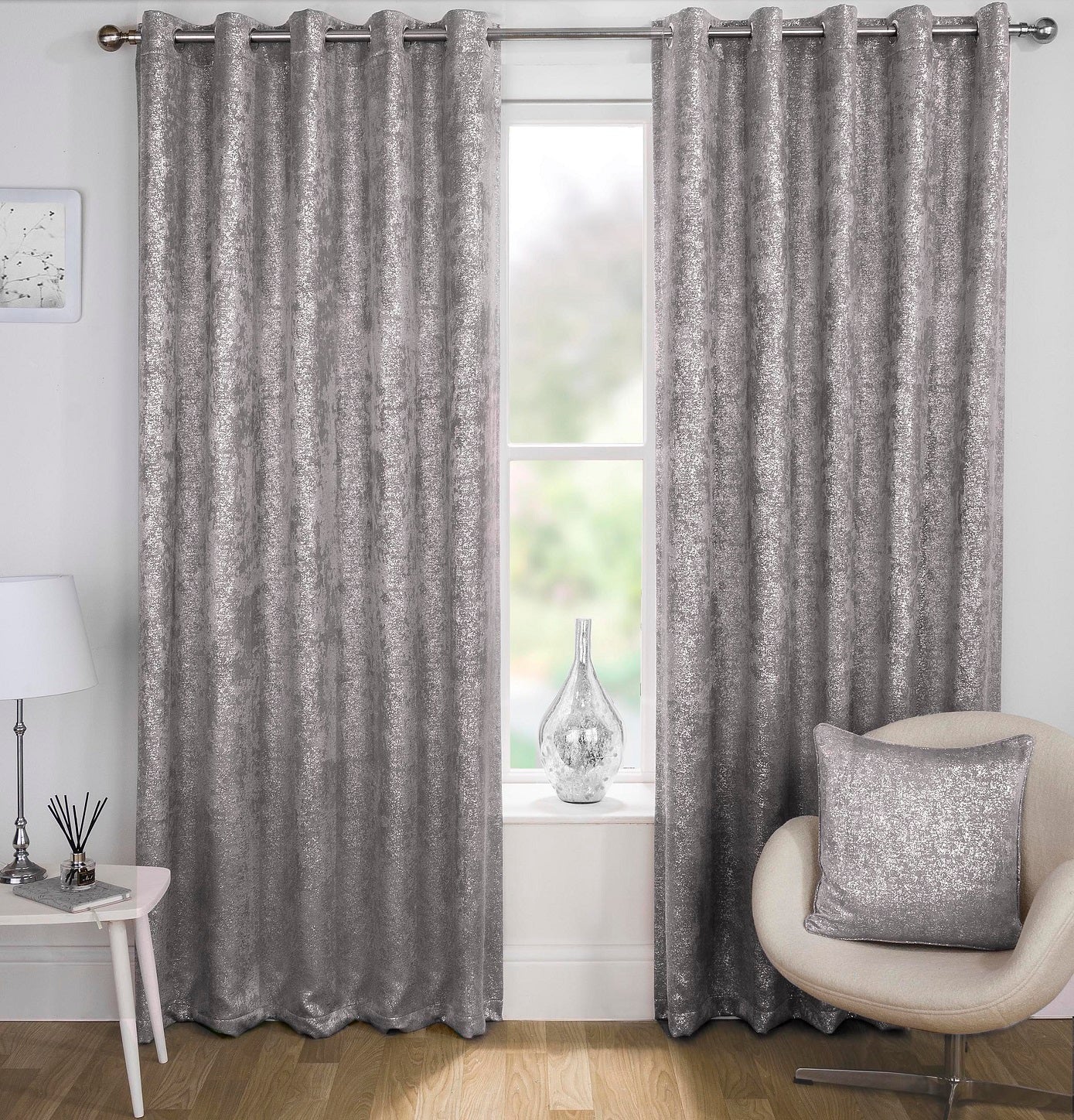 229cm Silver Grey Sparkle Glitter Halo Curtains