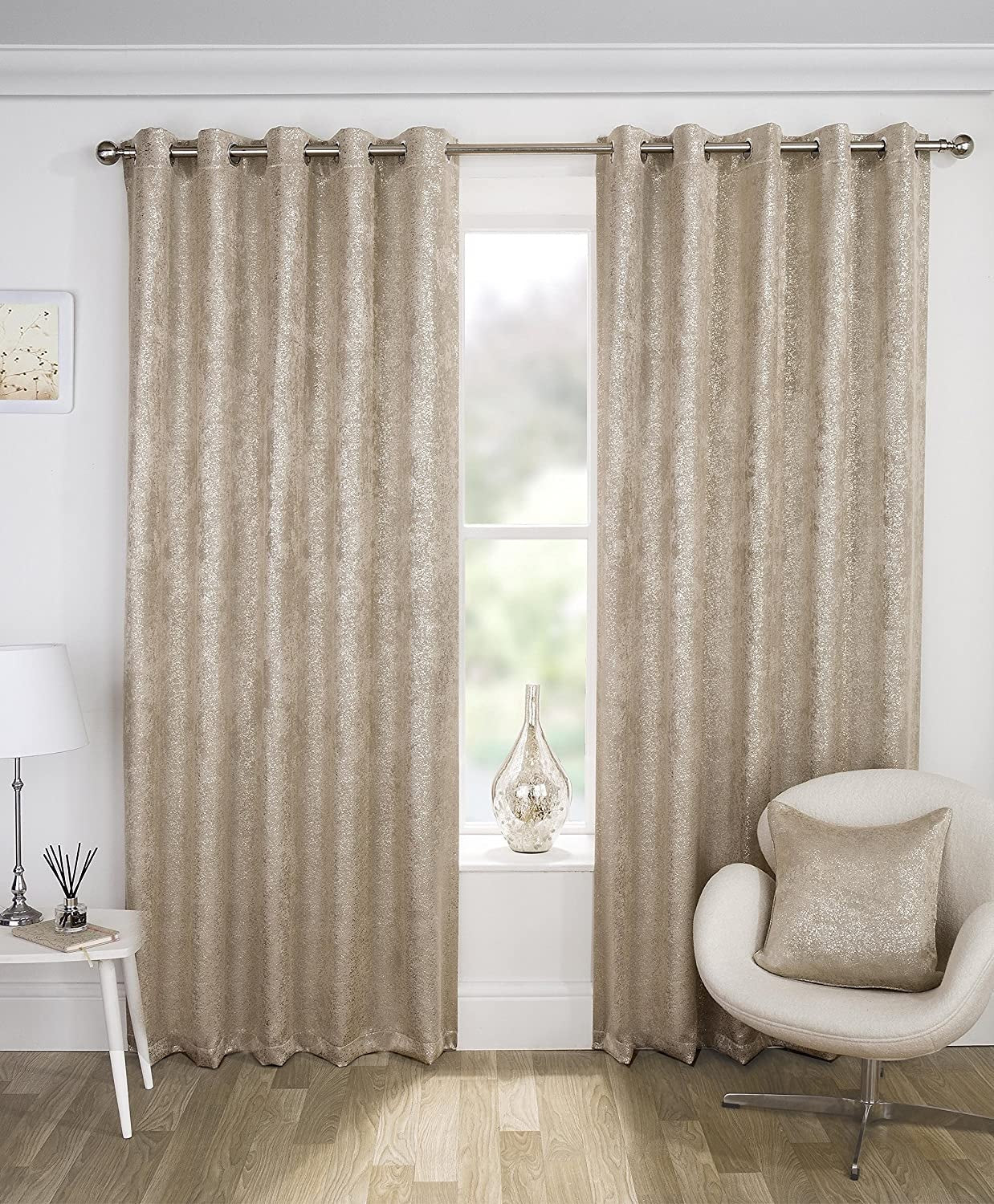 90" Sparkle Glitter Natural Gold  Halo Curtains