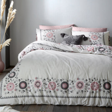 100% Cotton Hana Floral Duvet Cover, Super King, Pink & Grey