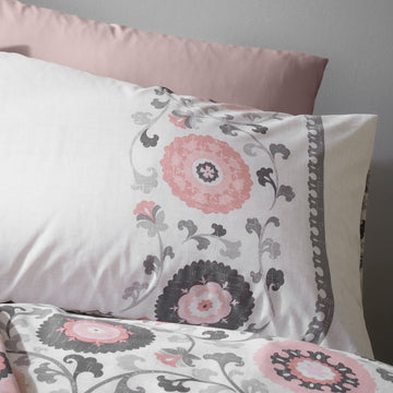 100% Cotton Hana Floral Duvet Cover, King, Pink & Grey