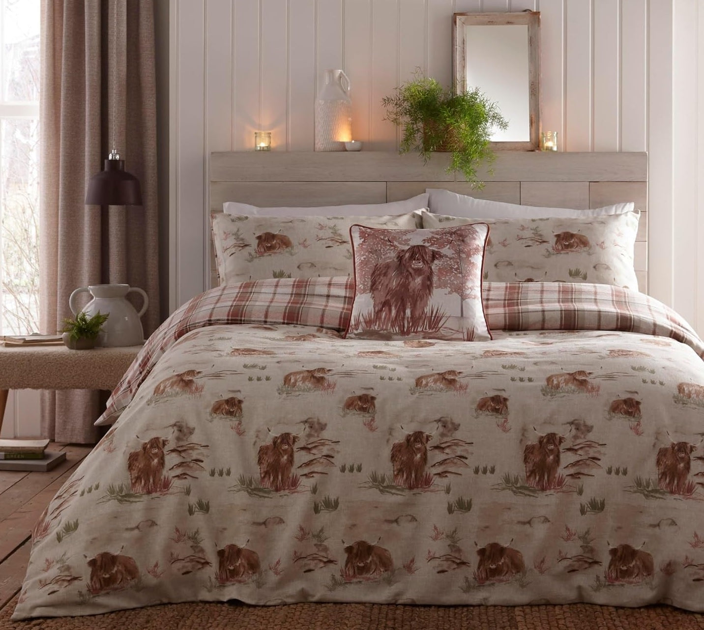 Hanson Highland Cow Check Flannelette Duvet Cover, Double, Terracotta