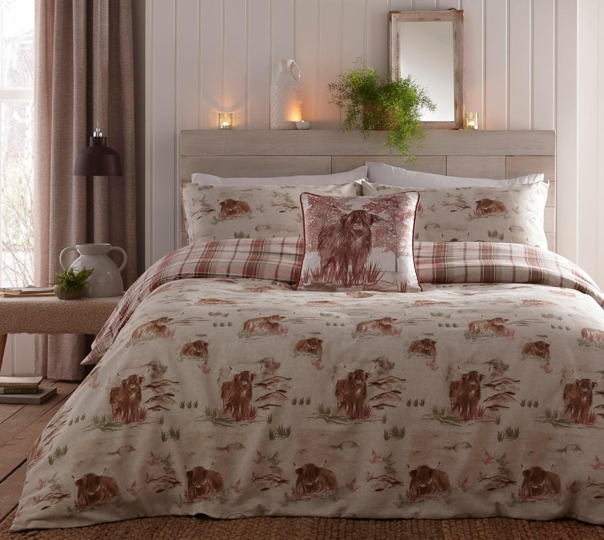 Hanson Highland Cow Check Flannelette Duvet Cover, Double, Terracotta