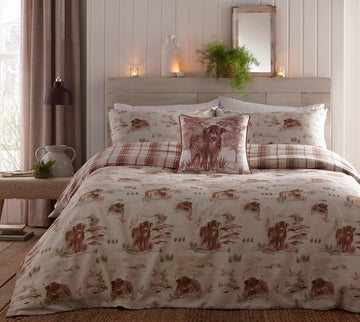 Hanson Highland Cow Check Flannelette Duvet Cover, Double, Terracotta