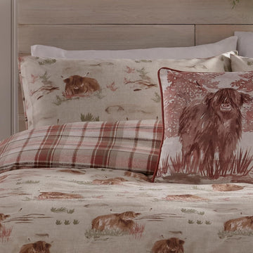 Hanson Highland Cow Check Flannelette Duvet Cover, Double, Terracotta
