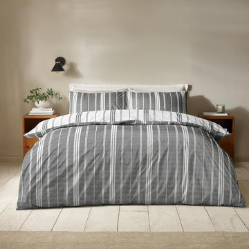 Catherine Lansfield Harbour Stripe Duvet Cover Set, King, Black