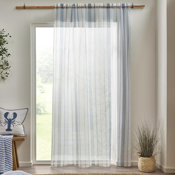 Catherine Lansfield Harbour Stripe Voile Curtain Panel 54" Blue