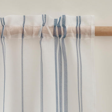 Catherine Lansfield Harbour Stripe Voile Curtain Panel 54" Blue