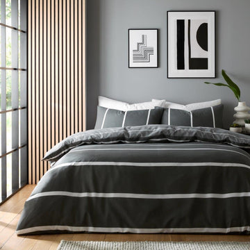 Harris Striped Duvet Cover Set, Single, Black & Grey