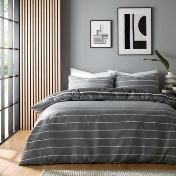 Harris Striped Duvet Cover Set, Double, Black & Grey