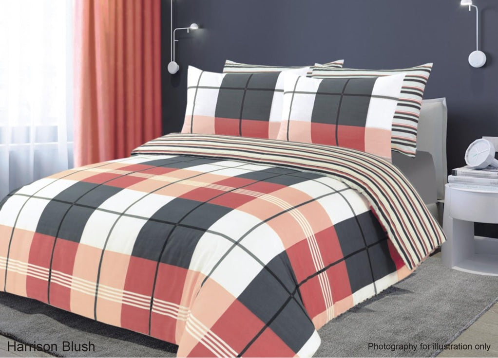 Harrison Check Duvet Cover Set, King, Blush Pink