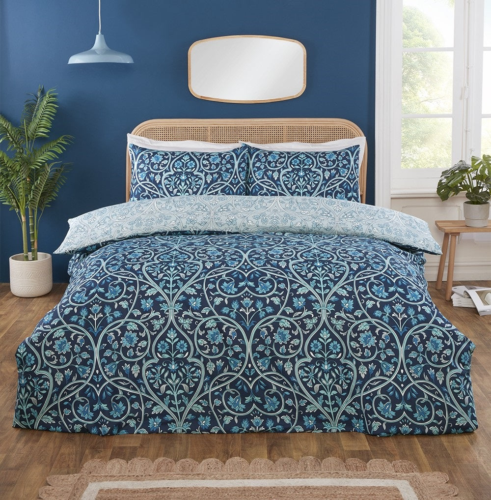 Hyacinth Lily Duvet Cover Set, King, Indigo Blue