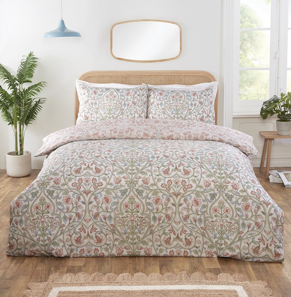 Hyacinth Lily Duvet Cover Set, King, Natural & Green