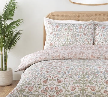 Hyacinth Lily Duvet Cover Set, King, Natural & Green